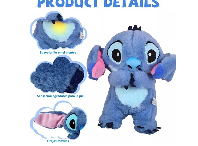 Foto 4 pulgar | Xtellar Mertto Stitch - Oso De Peluche Musical Luminoso Azul De 28cm Ideal Para Diversión Infantil