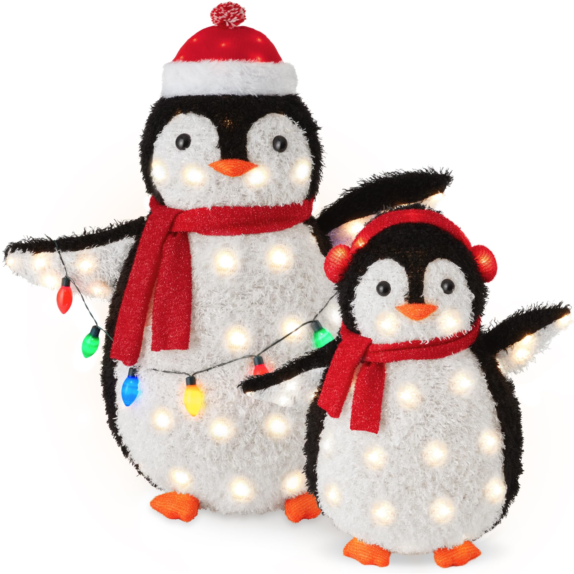 Decoración Navideña Best Choice, Familia De Pingüinos De 3 Pies Con 150 Led - Venta Internacional.