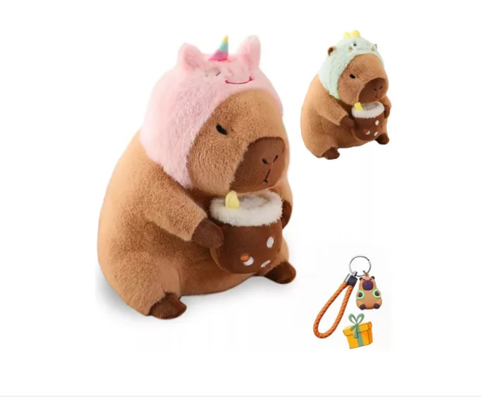 Peluche Xtellar De Capibara Con Sombrero De Dinosaurio O Unicornio