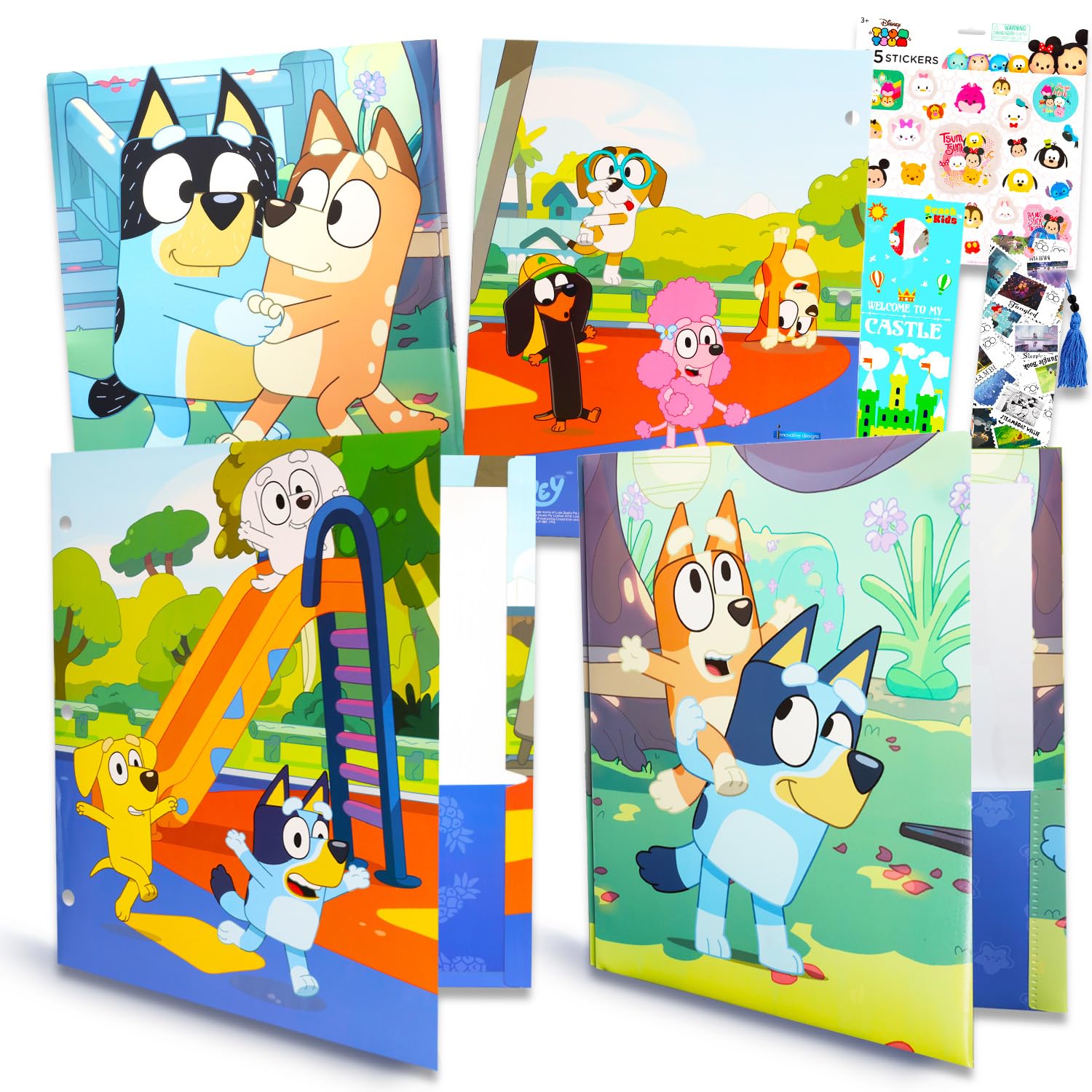 Paquete De Material Escolar Bluey Folders, 4, 2 Bolsillos Y Pegatinas - Venta Internacional.