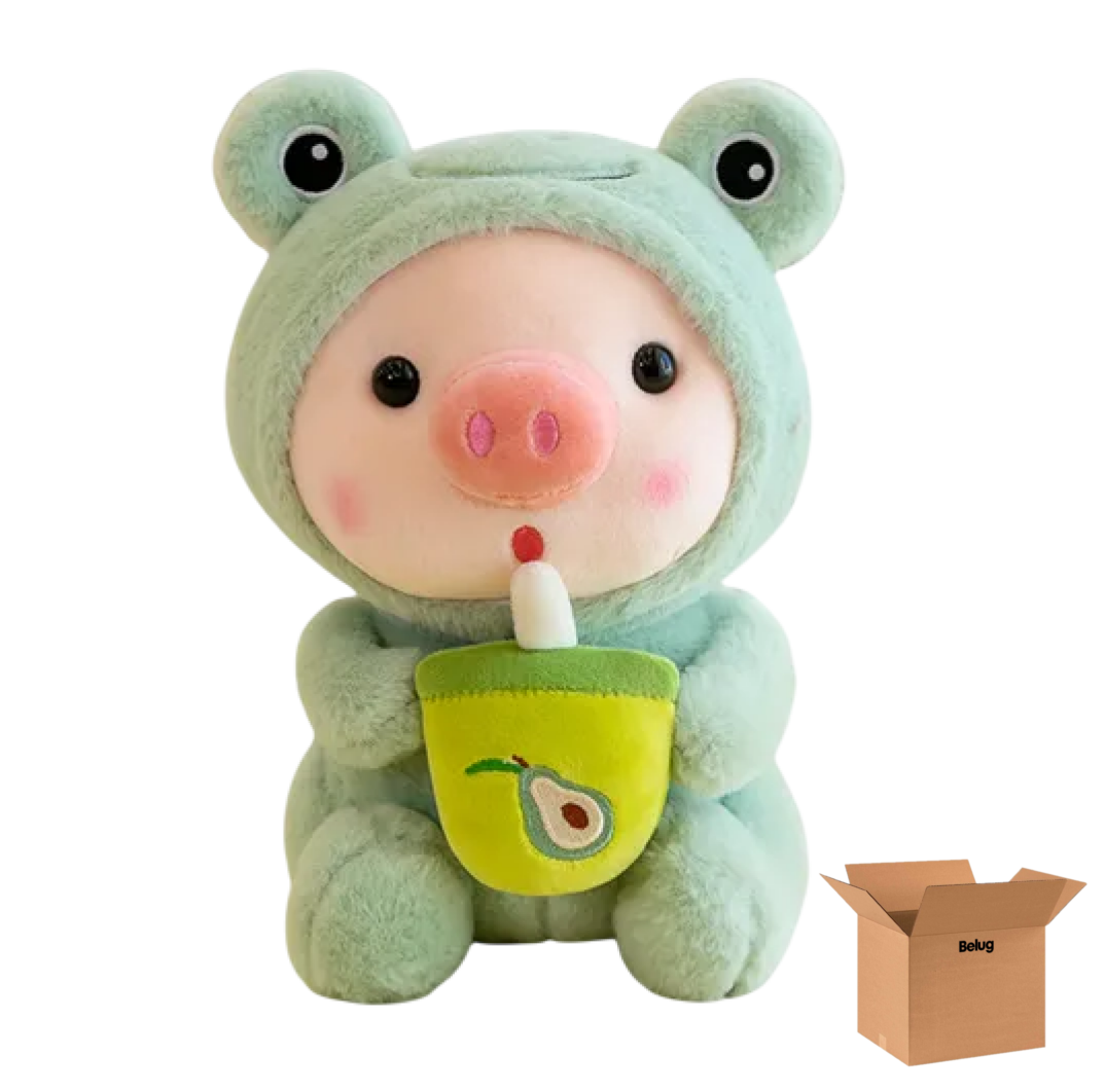 Cerdito De Peluche Belug  Con Capucha De Conejito 25cm Verde