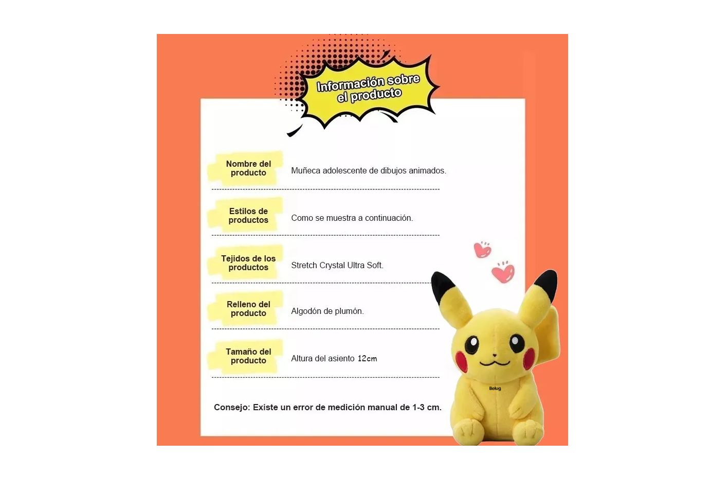 Foto 4 pulgar | Peluche Pokémon Original Premium Picacho  Amarillo