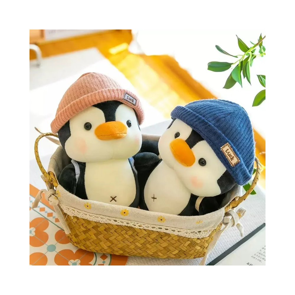Foto 6 pulgar | 2pingüinos Negro Blanco Peluche Belug  Gorro Rosa/azul