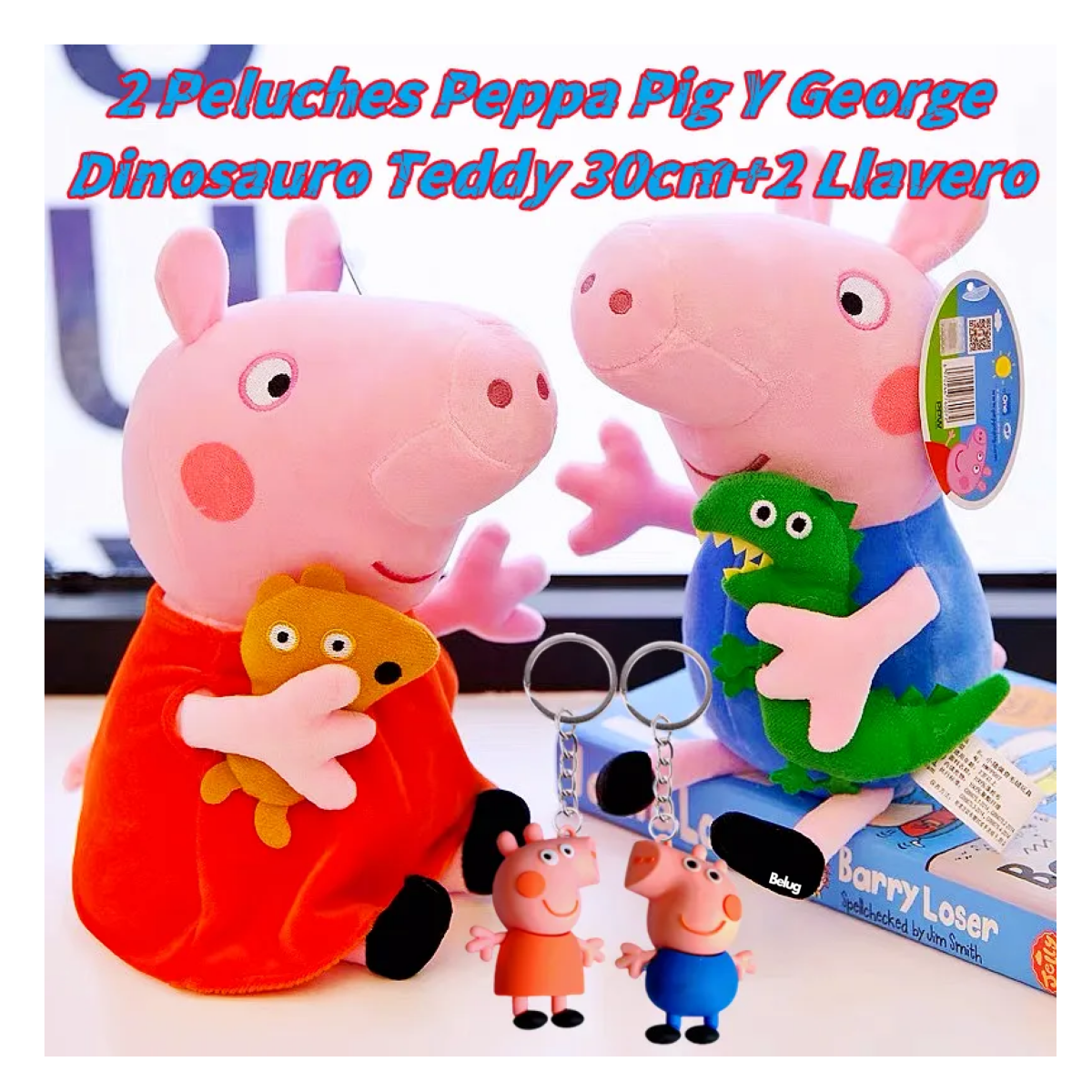 Foto 3 | 2 Peluches Peppa Pig Y George Dinosauro 30cm+2 Llavero 4pz Belug  Colores
