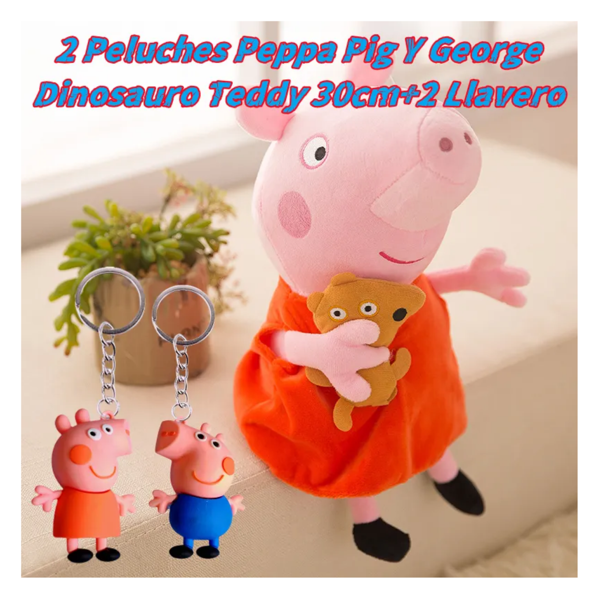 Foto 4 | 2 Peluches Peppa Pig Y George Dinosauro 30cm+2 Llavero 4pz Belug  Colores