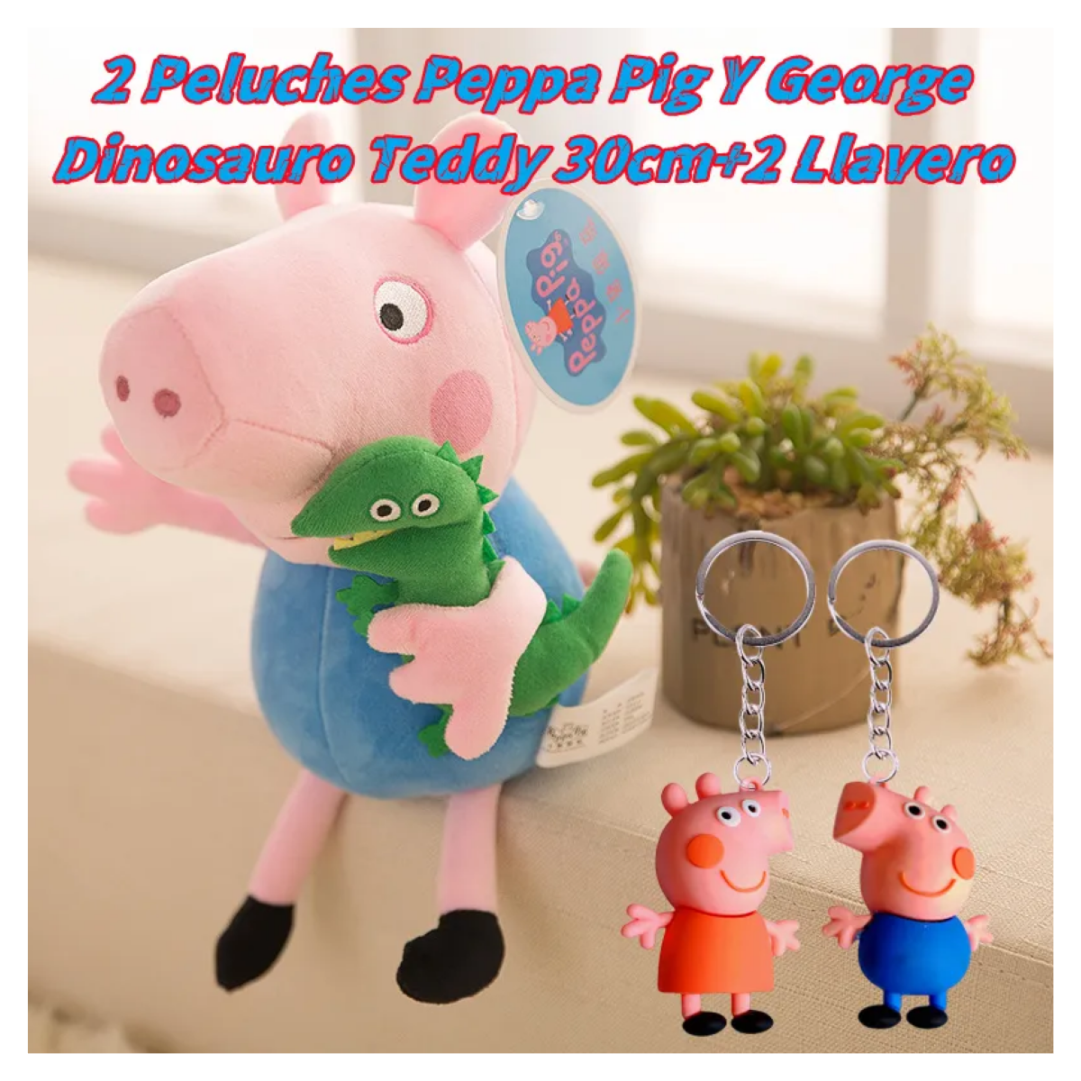 Foto 5 | 2 Peluches Peppa Pig Y George Dinosauro 30cm+2 Llavero 4pz Belug  Colores