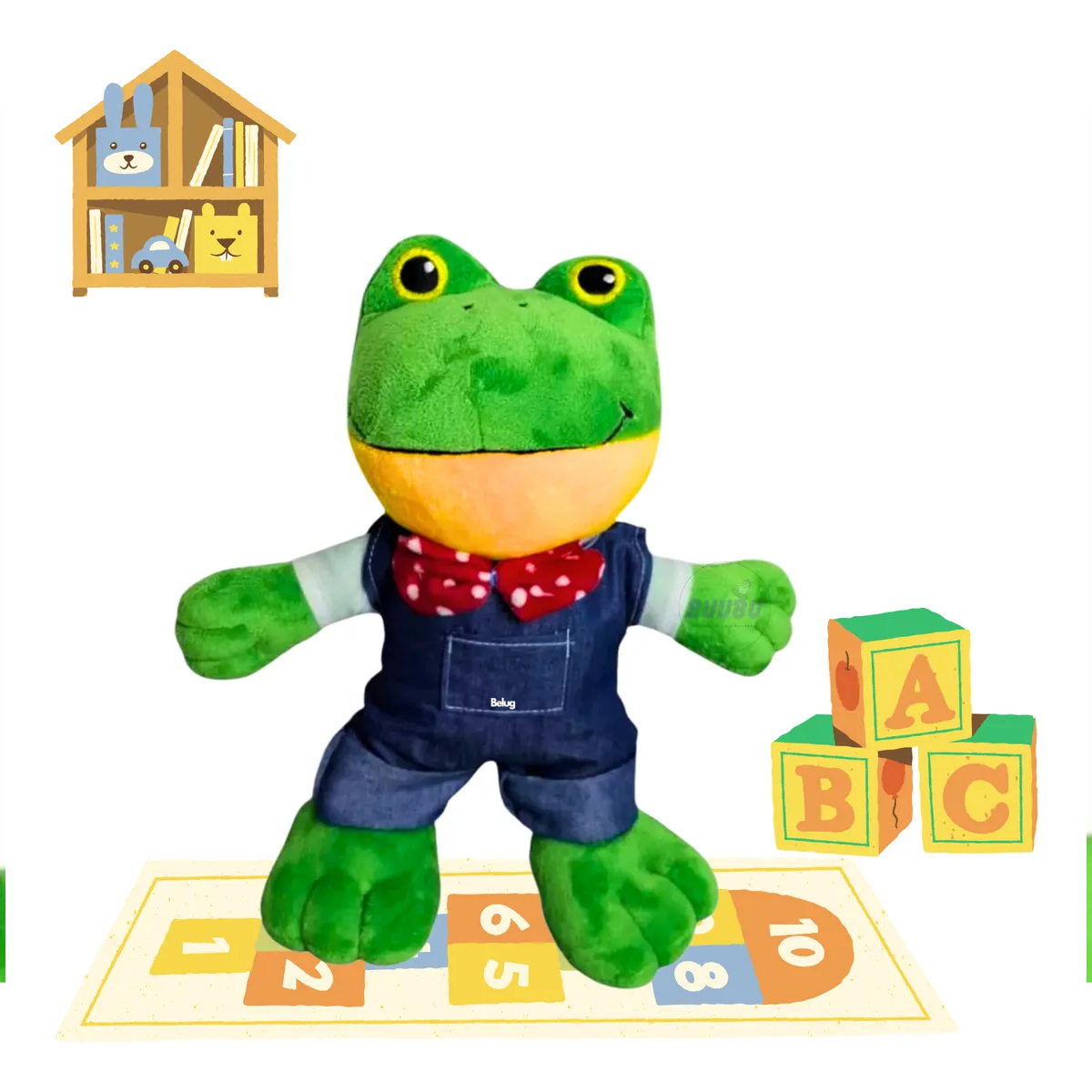 Foto 5 pulgar | Peluche Belug  Rana Rene 30cm Verde Overol Azul