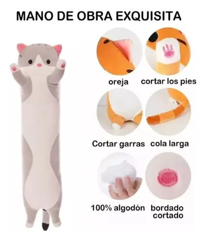 Foto 4 pulgar | Almohada Larga Xtellar de Peluche Gatito 70 cm