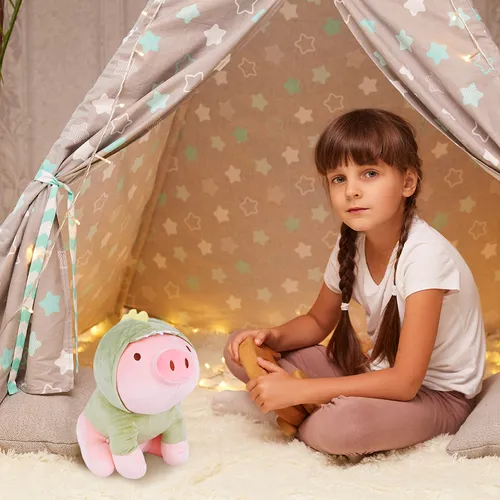 Foto 4 pulgar | Cerdito con Capucha Verde de Dinosaurio de Peluche Xtellar