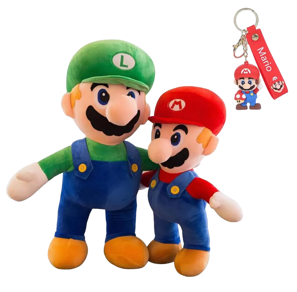 Foto 2 pulgar | Peluches Super Mario Bros Luigi  Mario + Con Llavero 2 Pzs