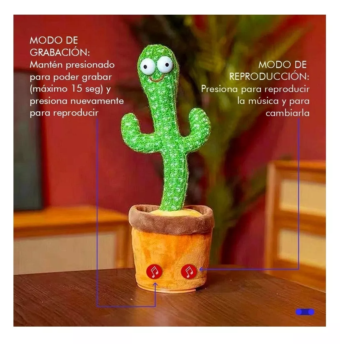 Foto 4 pulgar | Cactus Bailarín Peluche Felpa Juguete Para Niños Recargable Verde