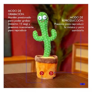Foto 3 | Cactus Bailarín Peluche Felpa Juguete Para Niños Recargable Verde