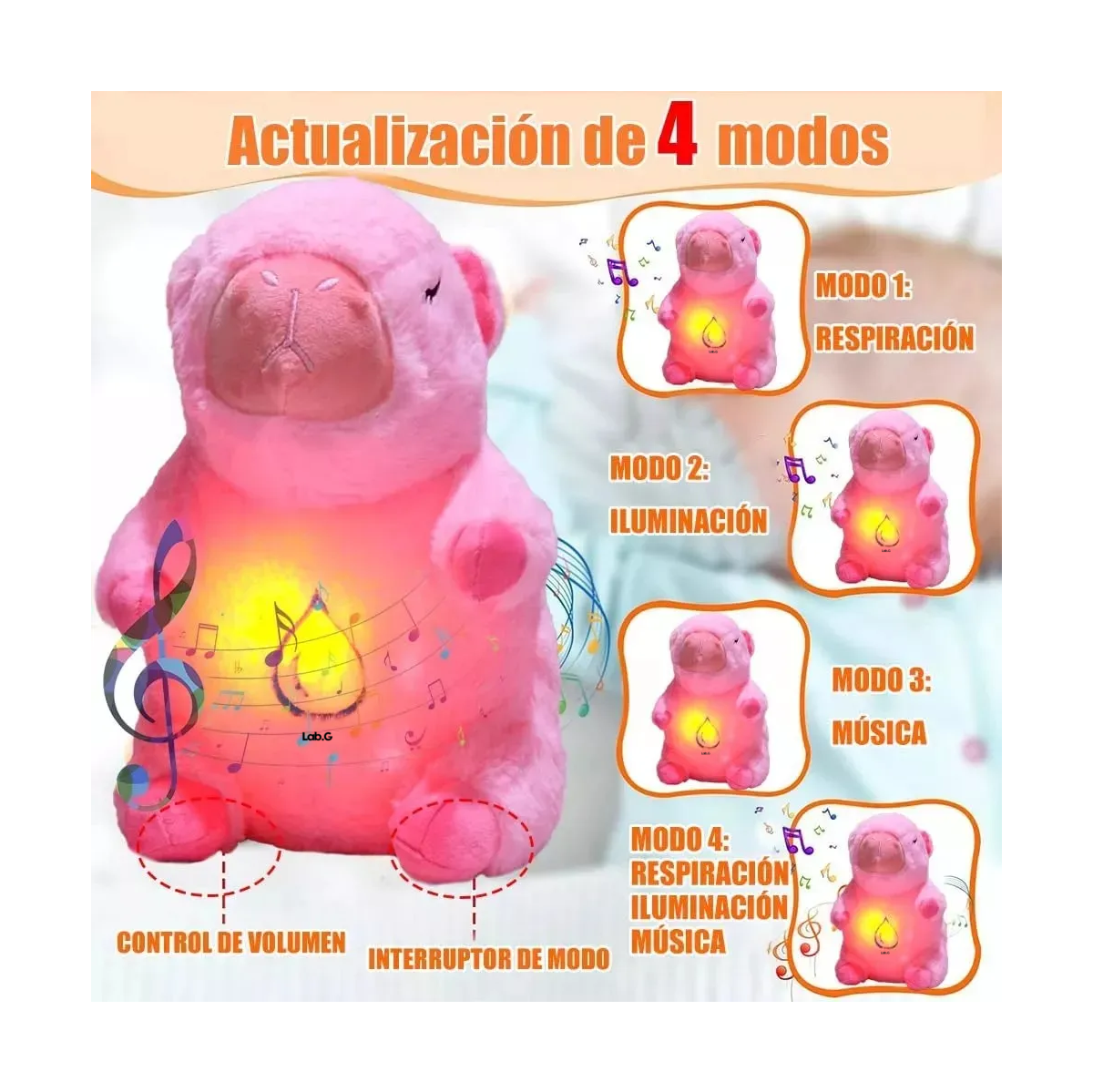 Foto 3 pulgar | Peluche Capibara Lab.g  Ansiedad Dormir Música Rosa