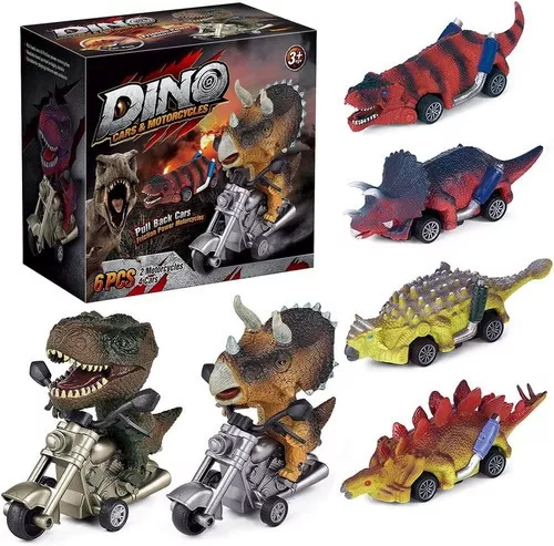 Carros y Motos de Dinosaurio Funbu Pull Back Car Multicolor 6 Piezas