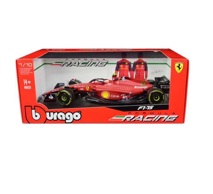 Carro a Escala BBURAGO F1 Ferrari Carlos Sainz #55 Fórmula 1 color Rojo