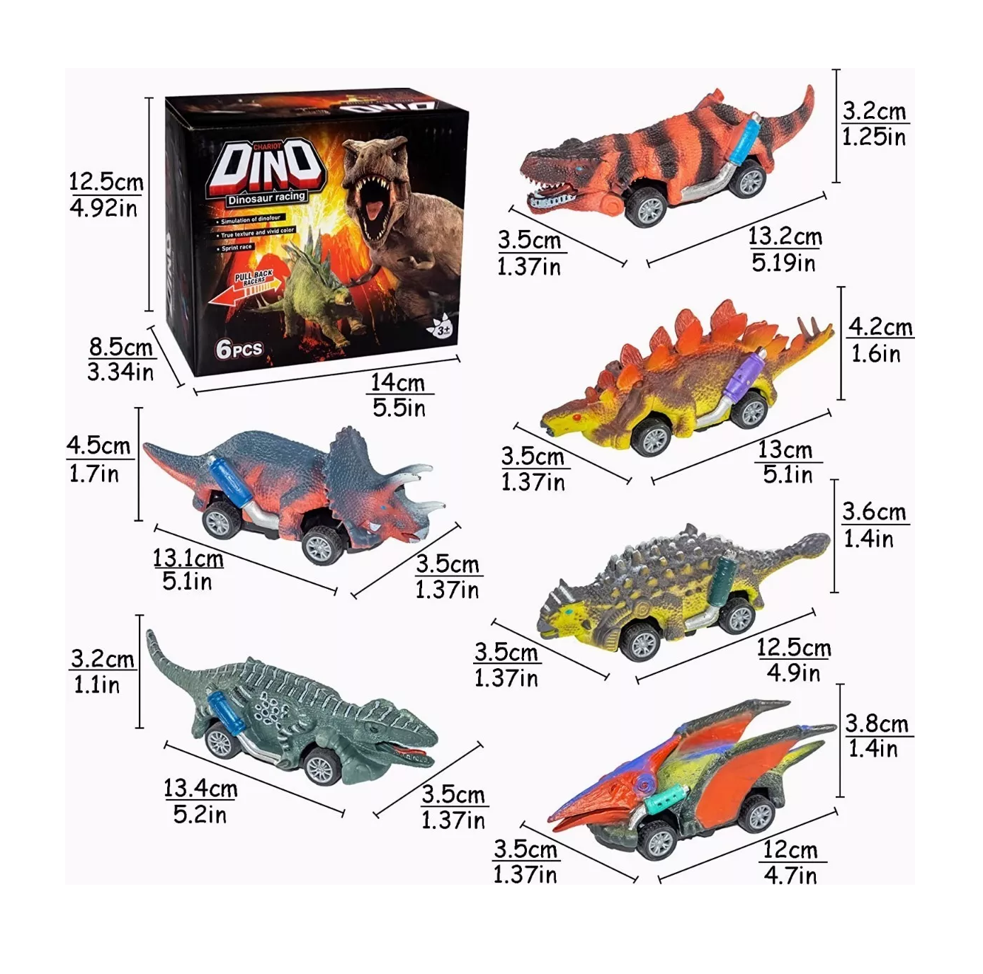 Foto 4 pulgar | Carritos de Tracción de Dinosaurio Belug Multicolor 6 Piezas