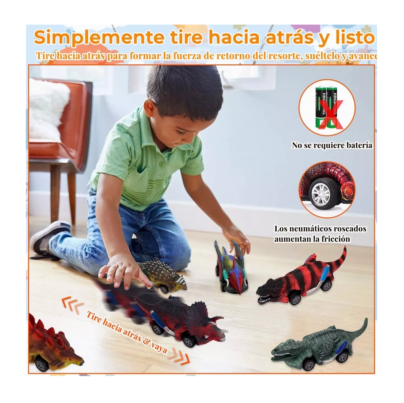 Foto 4 | Carritos de Tracción de Dinosaurio Belug Multicolor 6 Piezas