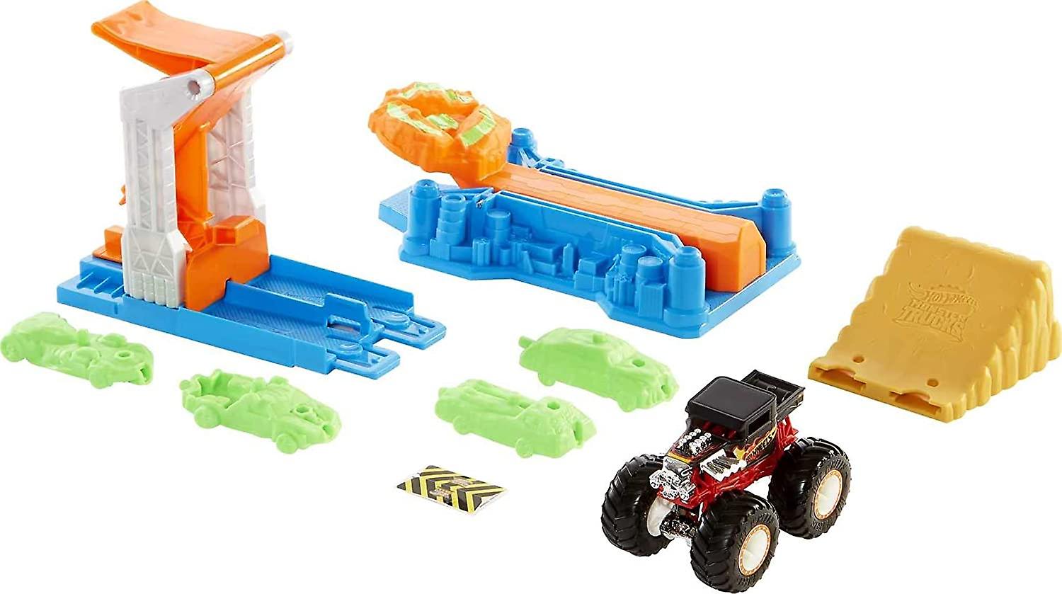 Foto 2 pulgar | Venta Internacional - Set De Juego Hot Wheels Monster Trucks Launch & Bash Con 4 Coches