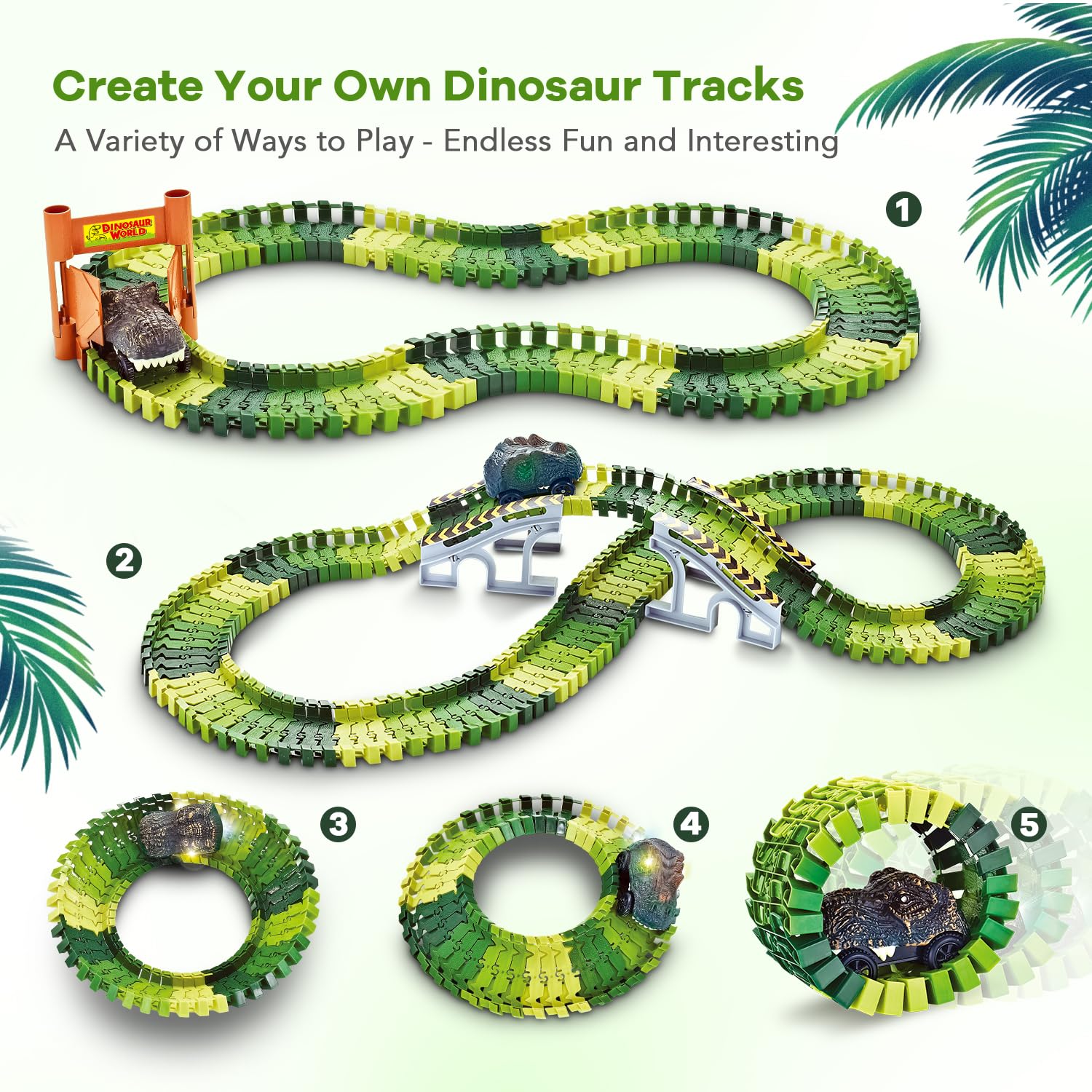 Foto 3 | Venta Internacional - Set De Pista De Carreras De Juguete Toyk Dinosaur World Con 2 Coches De Dinosaurios