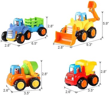 Foto 5 | Venta Internacional - Set De Juguetes Para Vehículos De Construcción, Paquete De 4 Coches Propulsados Por Fricción
