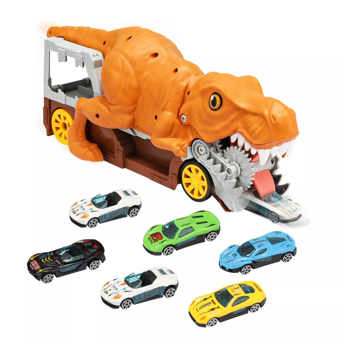 Juguete de Camión Transportador Dinosaurio Vehículo 7 en 1 Naranja $699