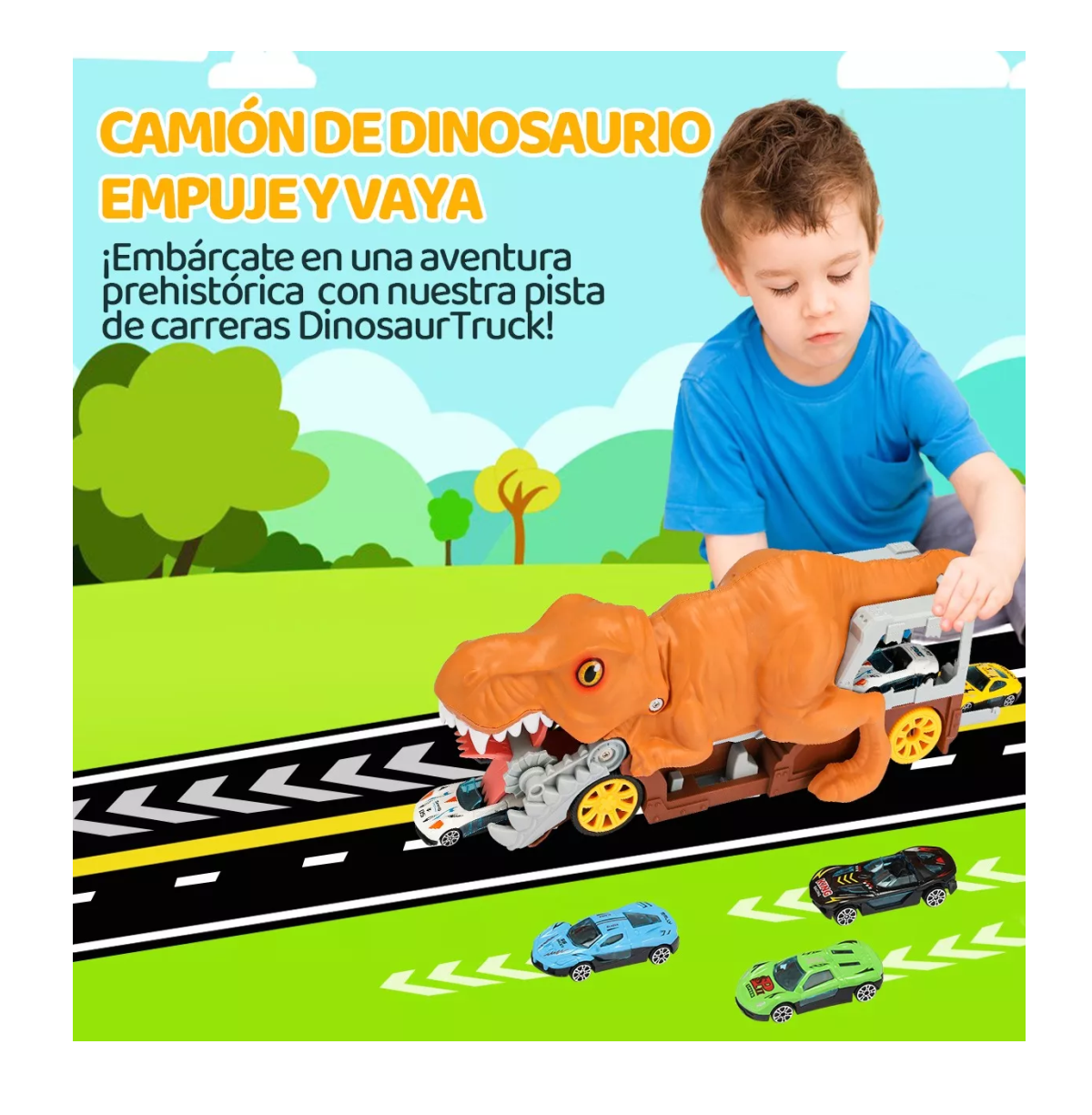 Foto 4 pulgar | Juguete de Camión Transportador Dinosaurio Vehículo 7 en 1 Naranja