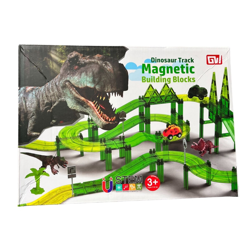 Bloques Magnéticos Car Track, 120 Piezas, Con 2 Coches Y 2 Dinosaurios - Venta Internacional.