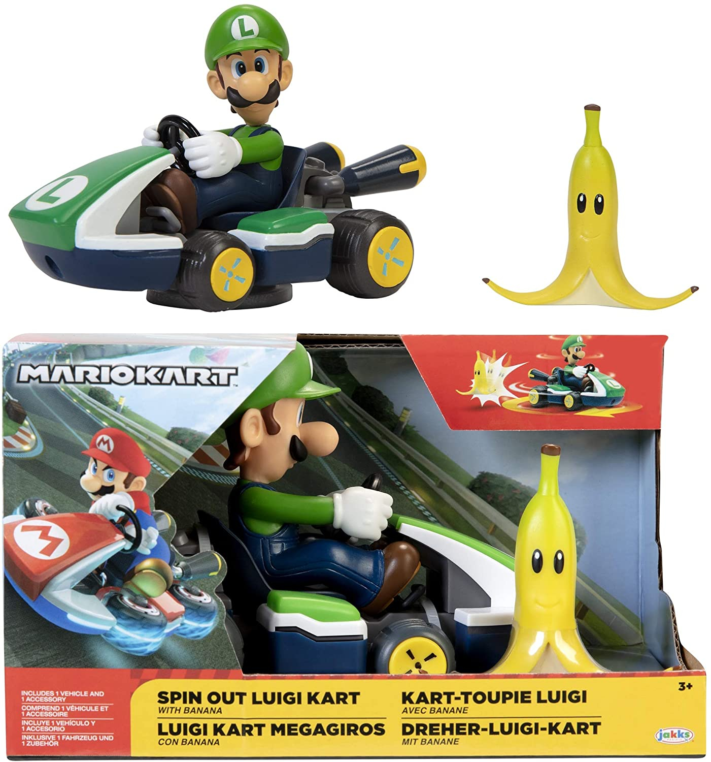 Foto 3 pulgar | Vehículo de Juguete Nintendo Super Mario Spin Out 2.5 Mariokart Luigi - Venta Internacional