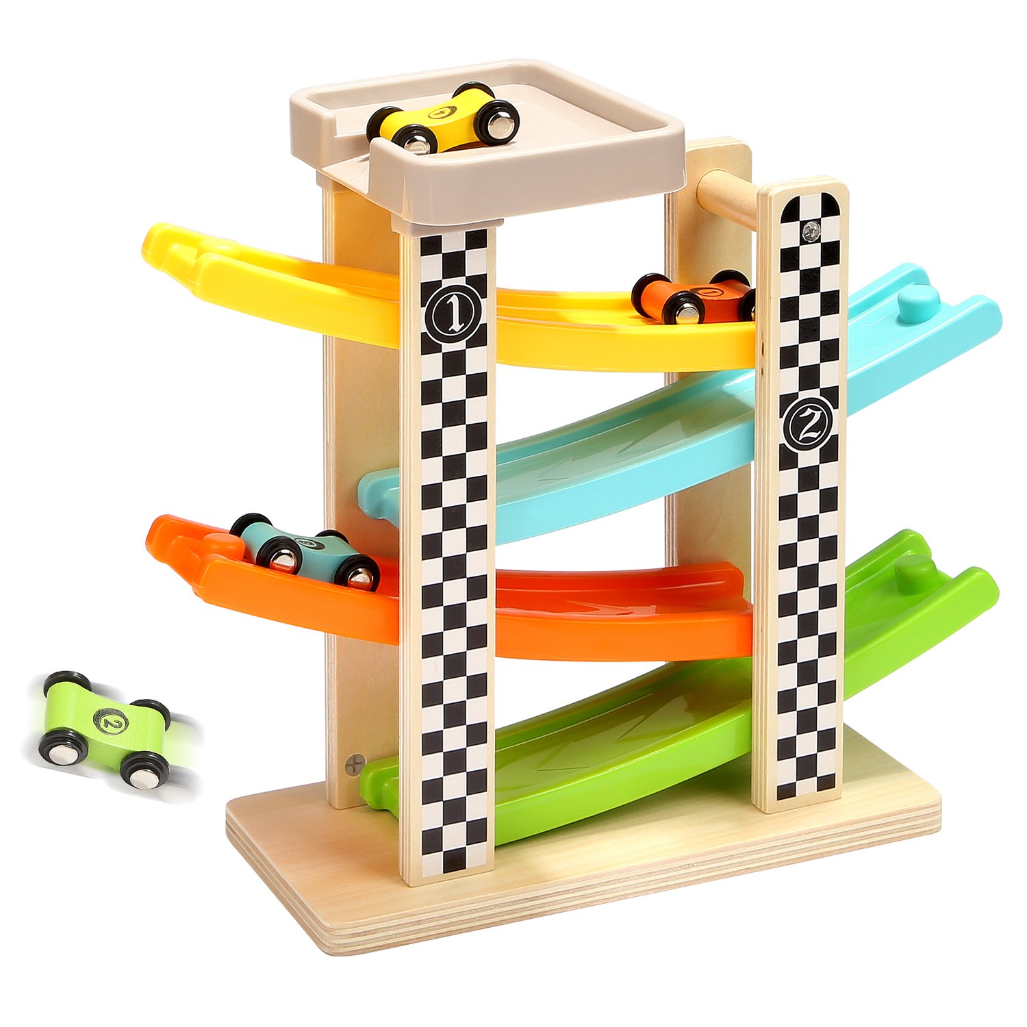 Foto 2 pulgar | Pista de Carreras de Madera para Niños con Rampa y 4 Minicoches - Juguetes Top Bright