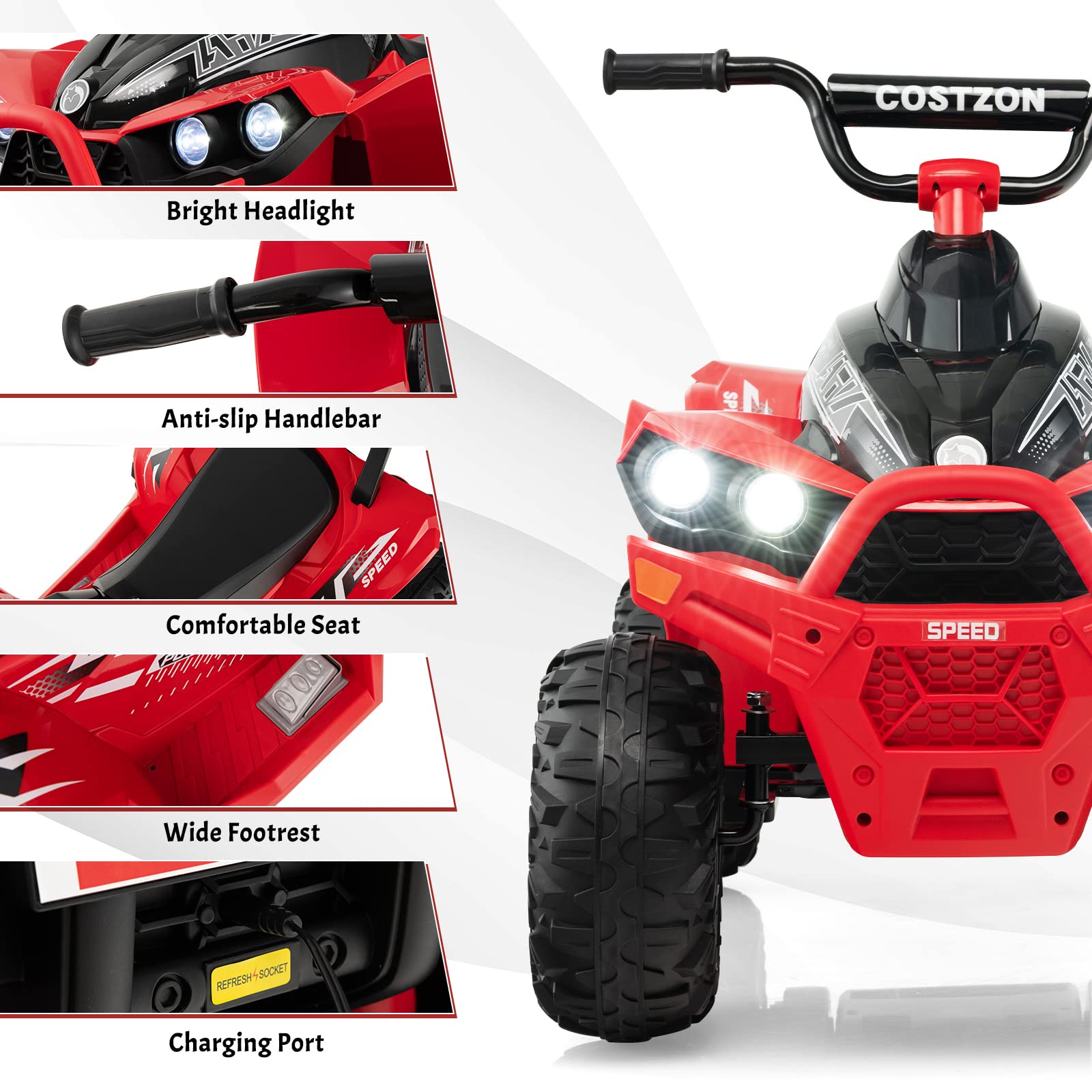 Foto 6 pulgar | Batería Eléctrica Para Atv Costzon Para Niños De 12 V Con Alta/baja Velocidad, Color Rojo - Venta Internacional.