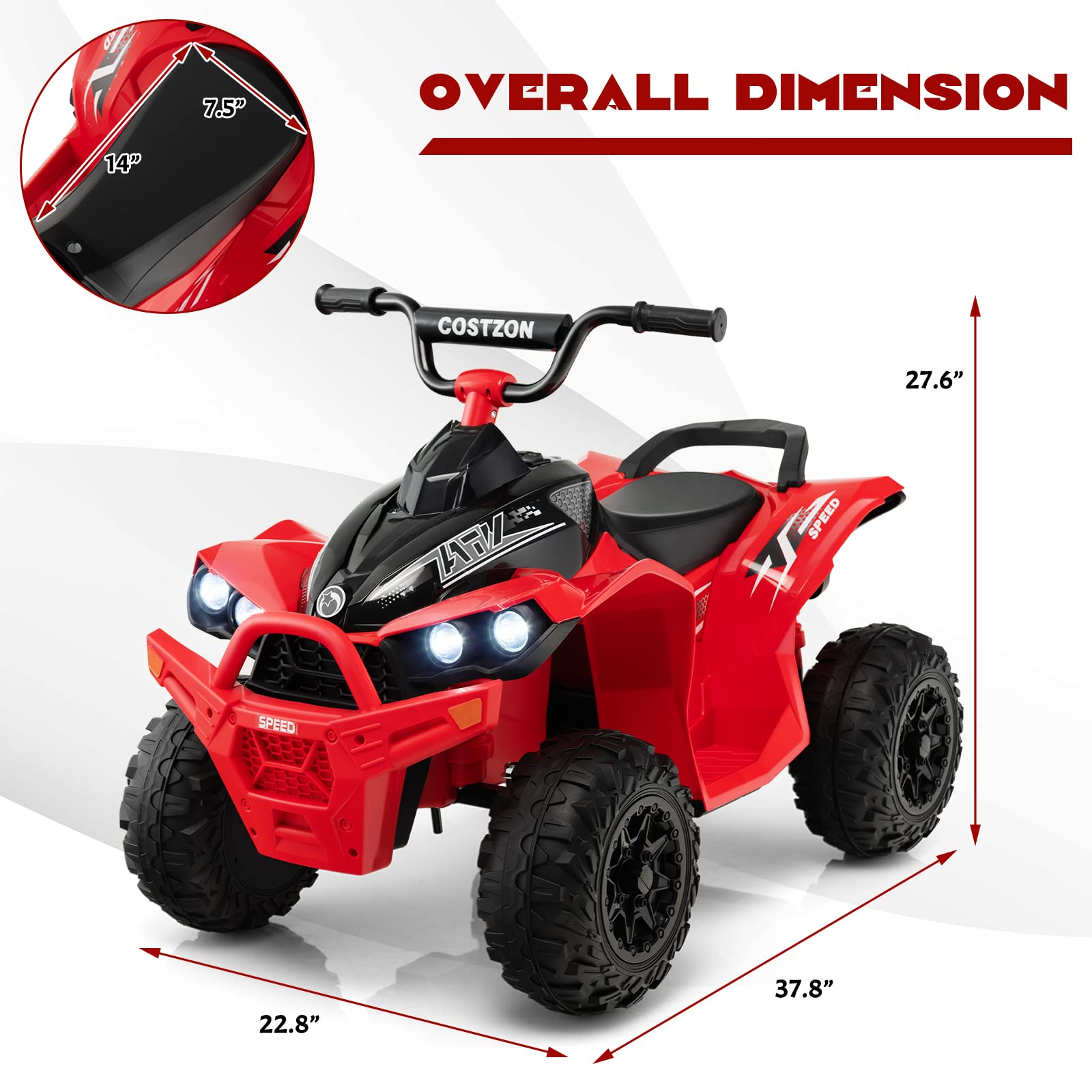 Foto 8 pulgar | Batería Eléctrica Para Atv Costzon Para Niños De 12 V Con Alta/baja Velocidad, Color Rojo - Venta Internacional.