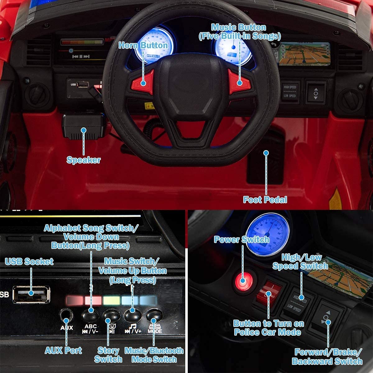 Foto 4 pulgar | Ride On Car Costzon Police SUV 12 V con Mando a Distancia - Venta Internacional