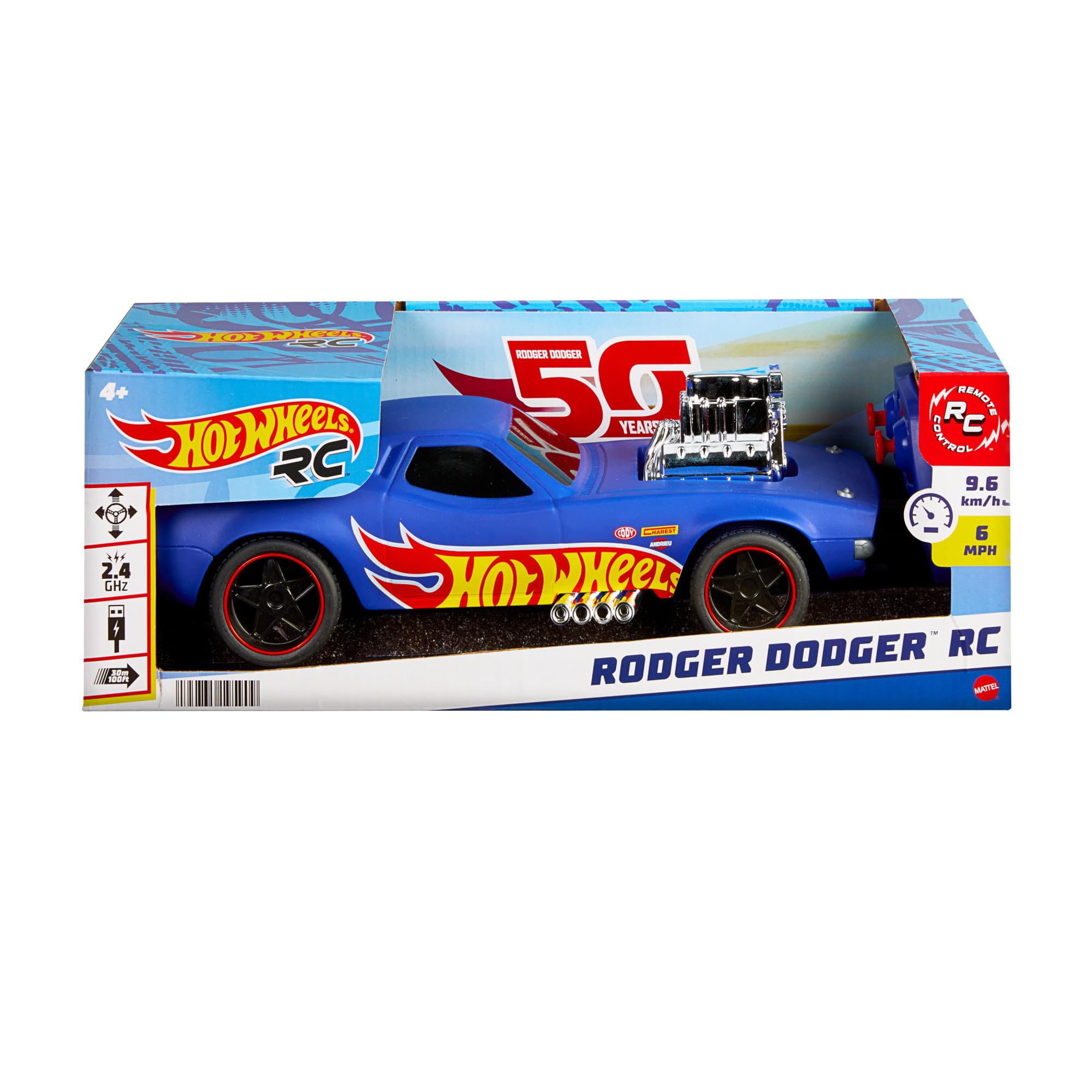 Foto 7 pulgar | Coche de Juguete Hot Wheels A Escala 1:16 Rc Rodger Dodger 50ª Edición - Venta Internacional