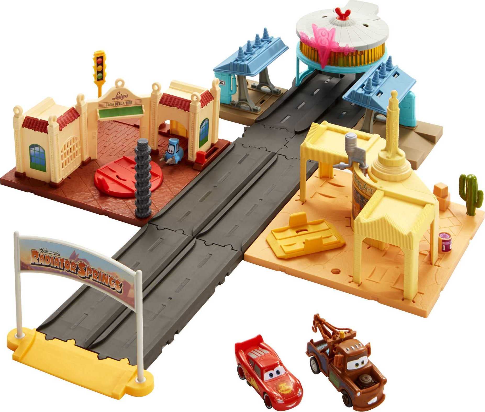 Set de Juego Mattel Disney Pixar Cars On The Road con 2 Coches de Juguete Iluminados