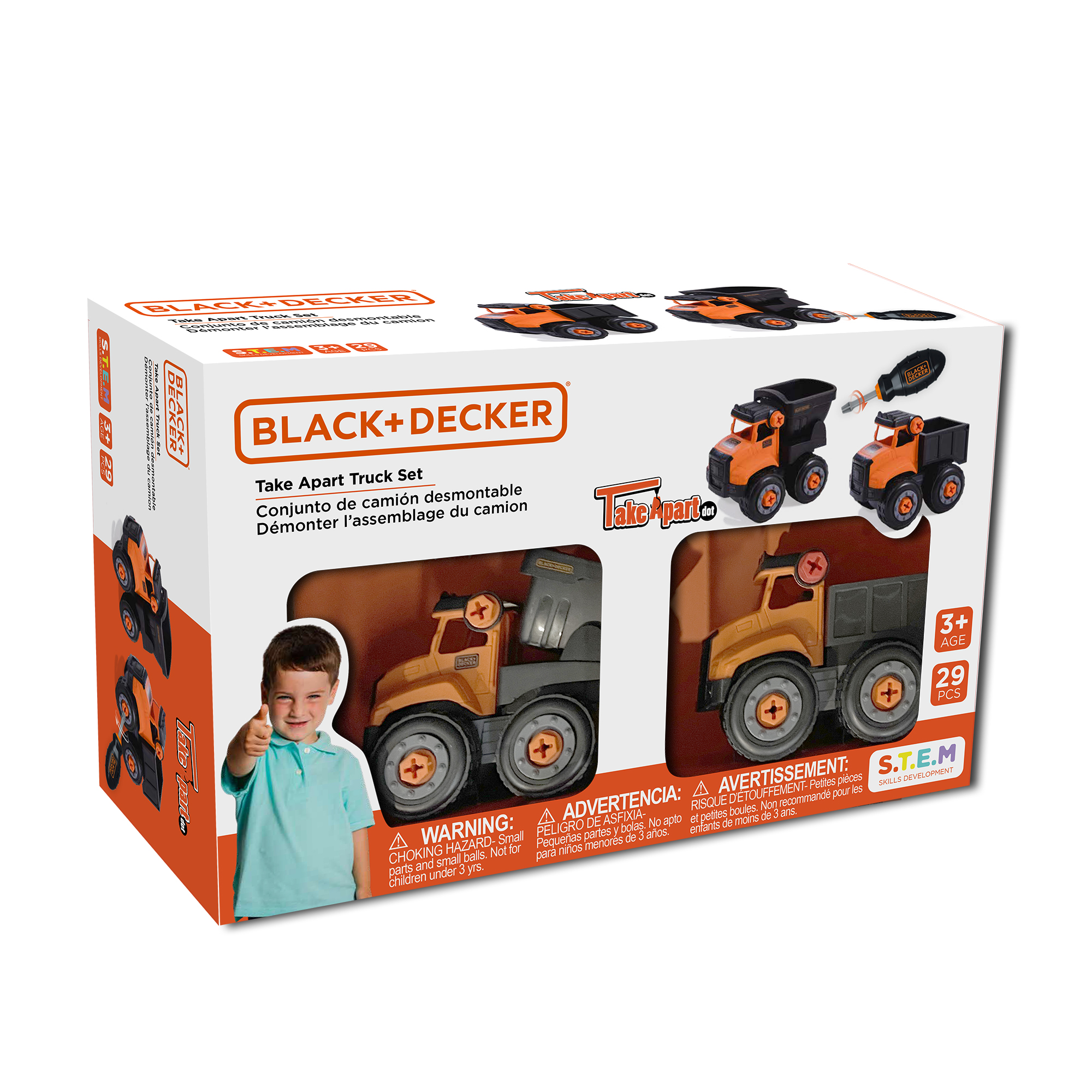Foto 2 pulgar | Kit 2 Camiones Y Destornillador Black+decker Take Apart Dot