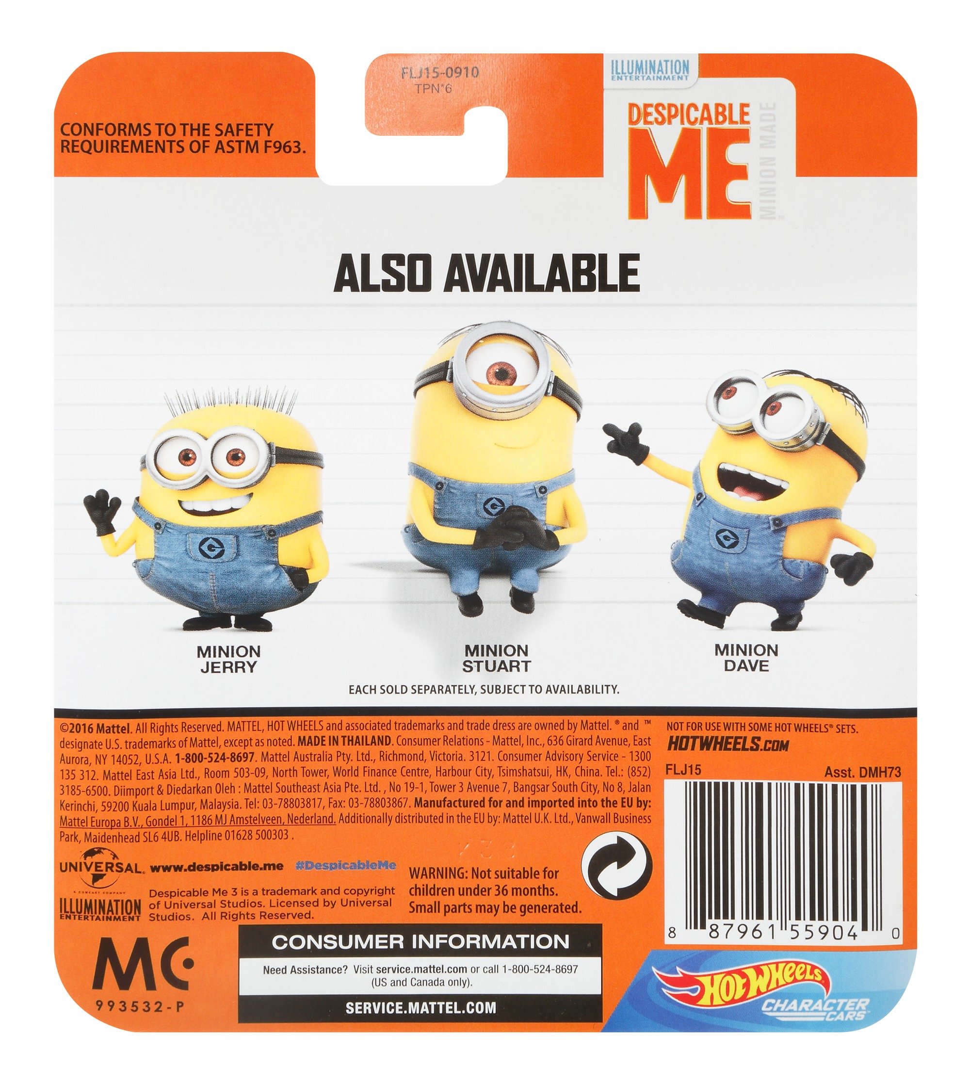 Foto 5 | Vehículo de Juguete Hot Wheels Despicable Me Minion Jerry A Escala 1:64 - Venta Internacional