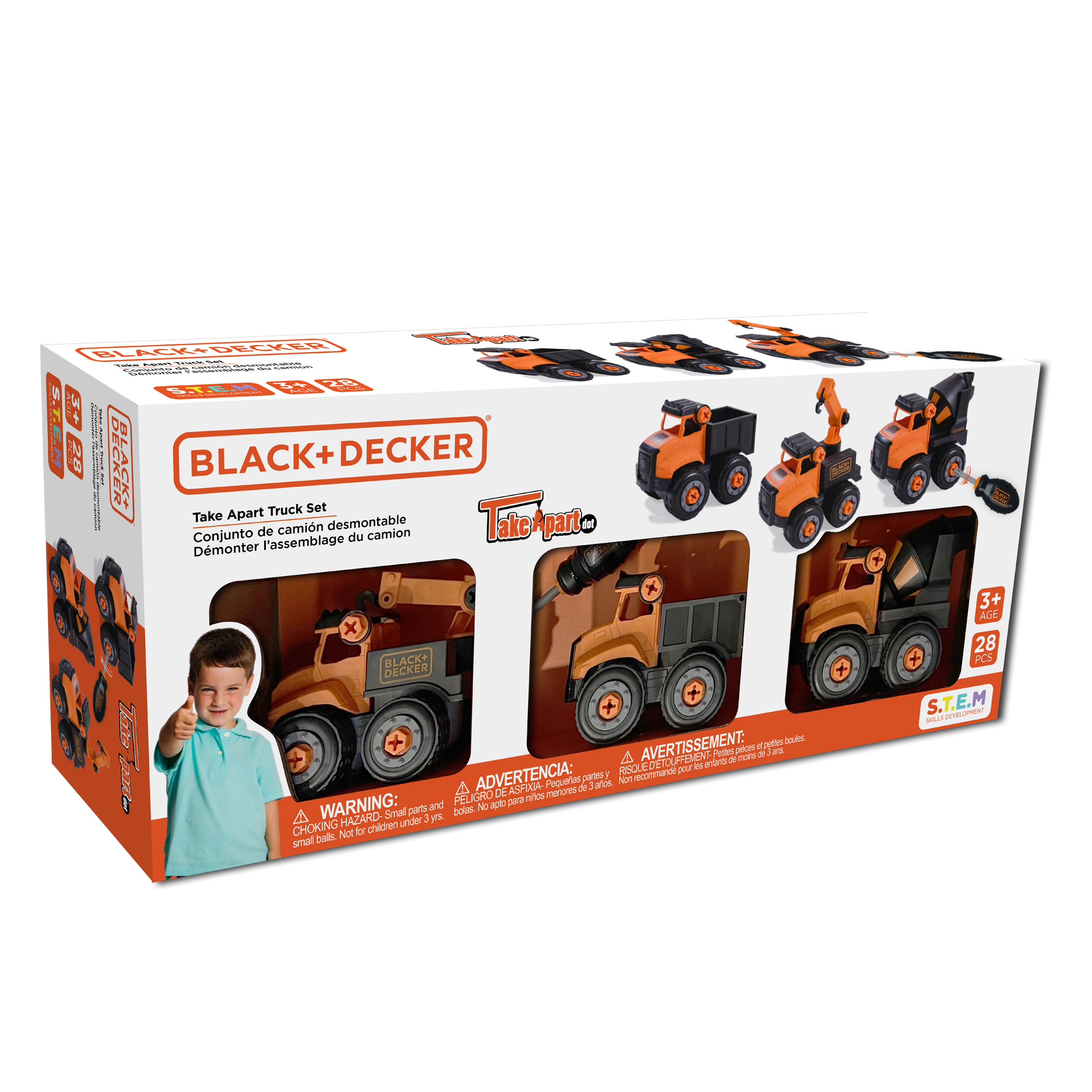 Kit 3 Camiones Y Destornillador Black+decker Take Apart Dot
