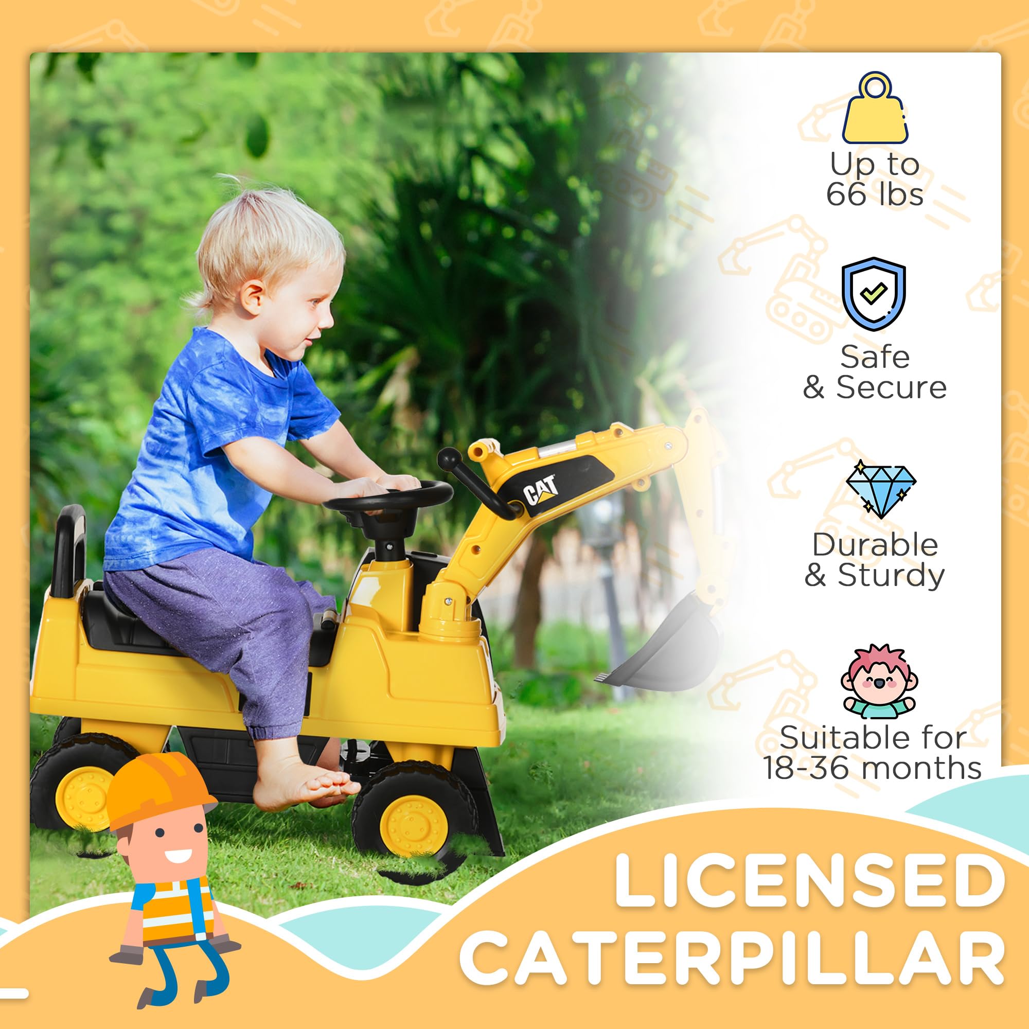 Foto 4 pulgar | Excavadora Ride-on Aosom Cat Con Licencia Manual De 18 A 36 Meses - Venta Internacional.