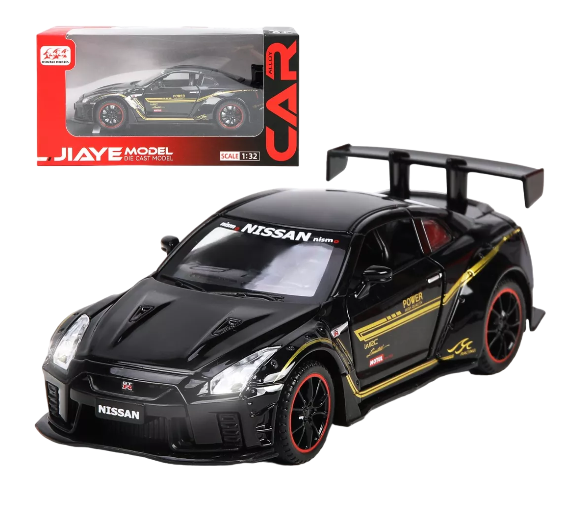 Foto 2 pulgar | Carro De Coleccion Nissan Gtr R35 1:32 Autos A Escala Negro Lineas Amarilas