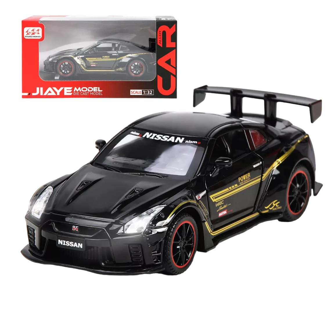 Carro De Coleccion Nissan Gtr R35 1:32 Autos A Escala Negro Lineas Amarilas