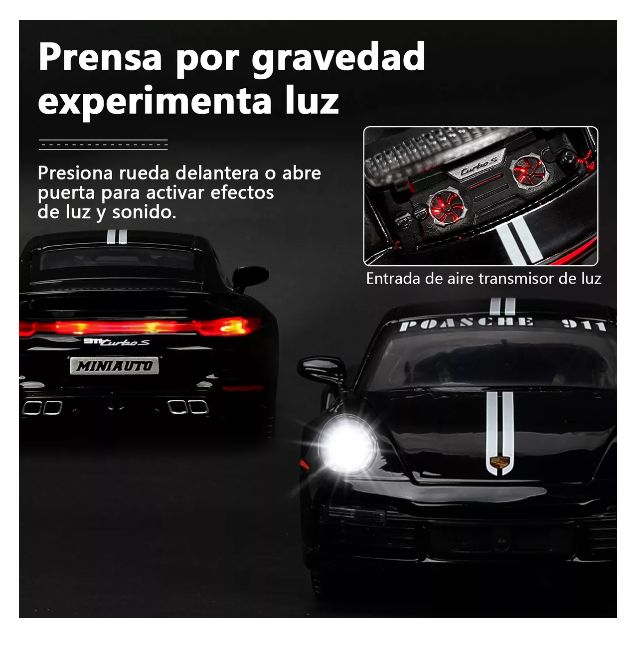 Foto 4 pulgar | Coche De Juguete Porsche 911 Con Luz 1:32 Coleccion De Escala Negro