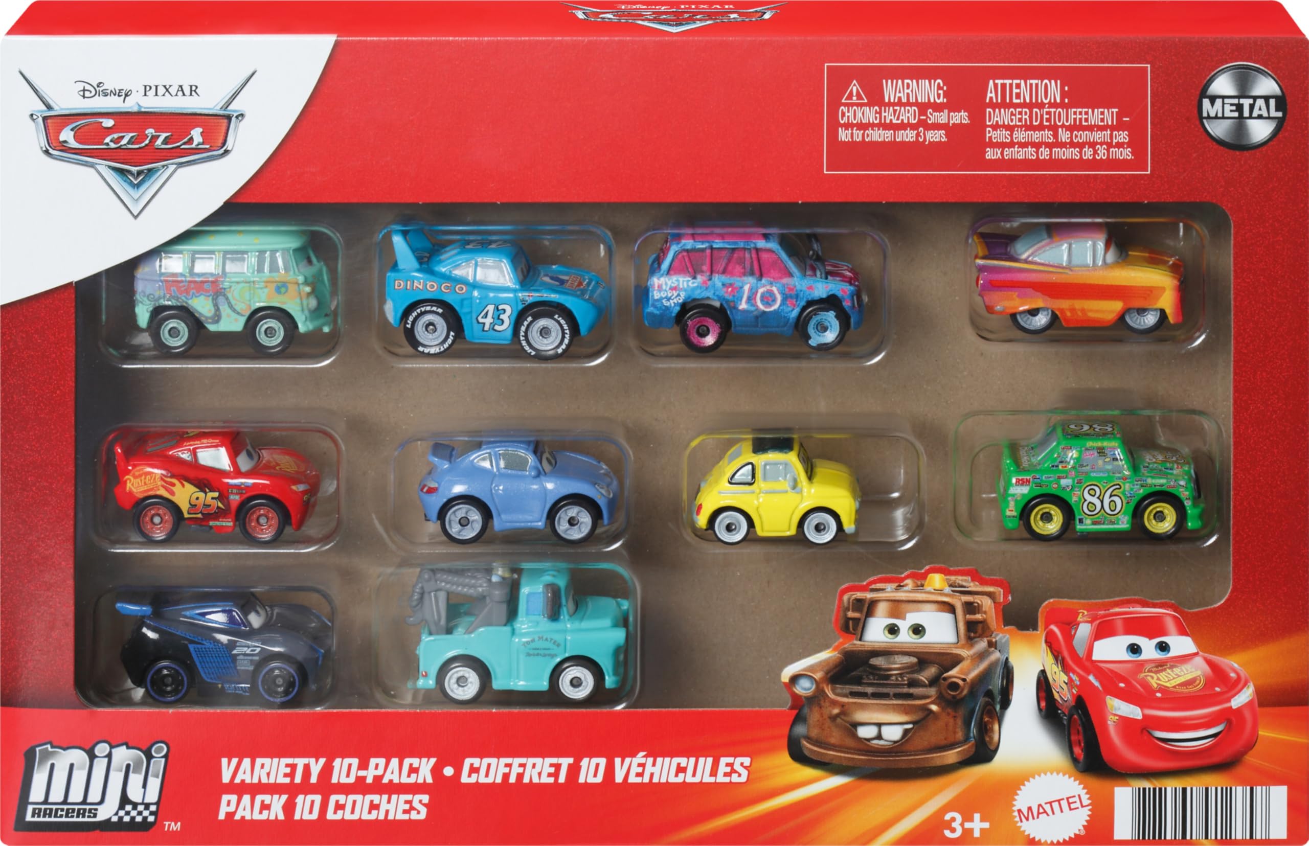 Foto 2 pulgar | Set De Juguetes Mattel Disney Pixar Cars Mini Racers, Paquete De 10 Unidades Con 10 Vehículos - Venta Internacional.