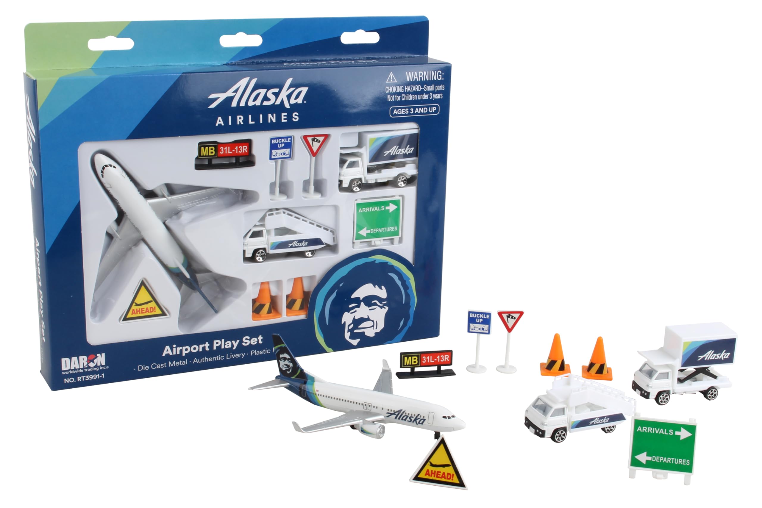 Foto 1 | Set De Juego De Aeropuerto Daron Alaska Airlines Con Avión Fundido A Presión - Venta Internacional.
