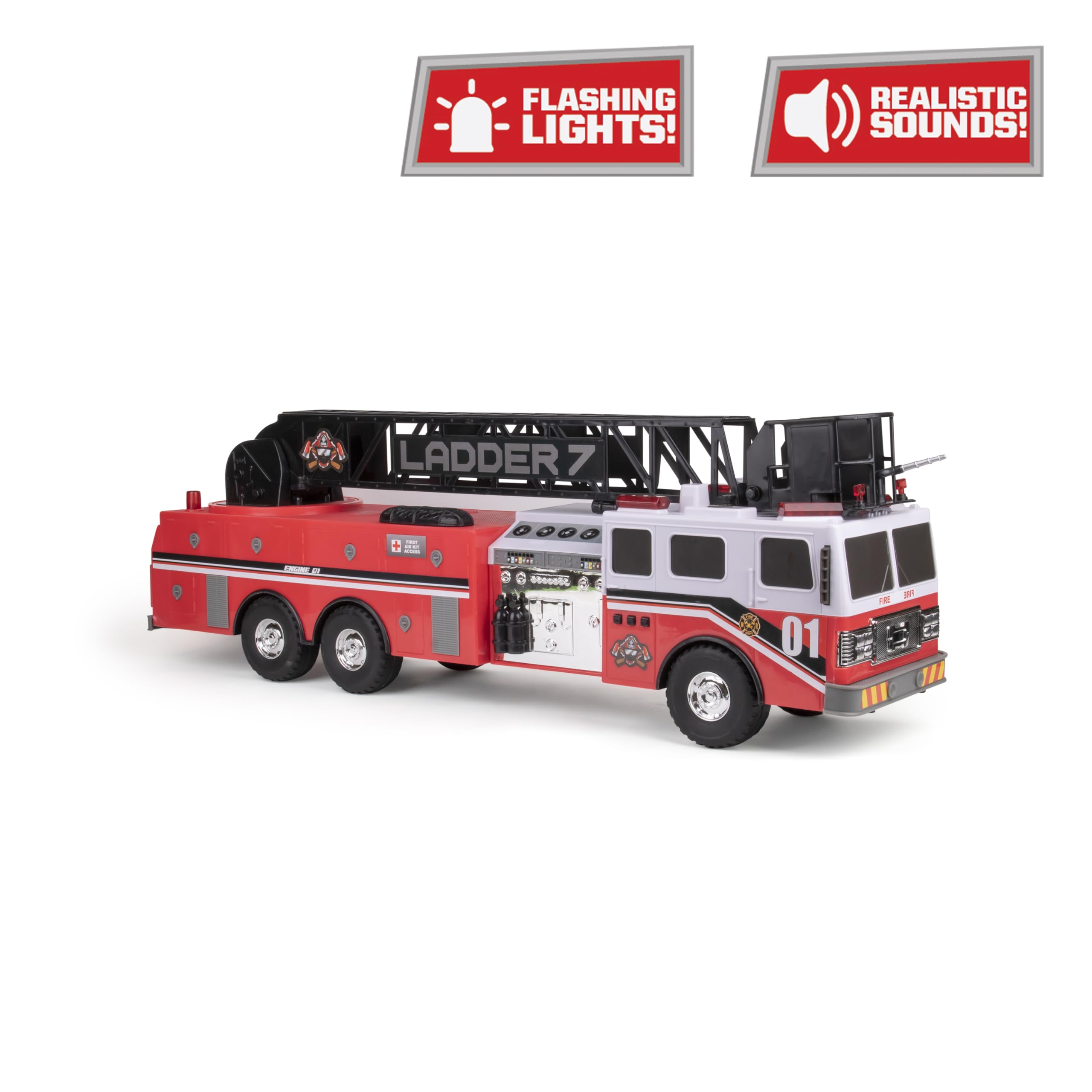 Foto 3 | Camión De Bomberos Mighty Fleet Titan De Juguete Con Luces, Sonido Y Escalera De 29 Cm - Venta Internacional.