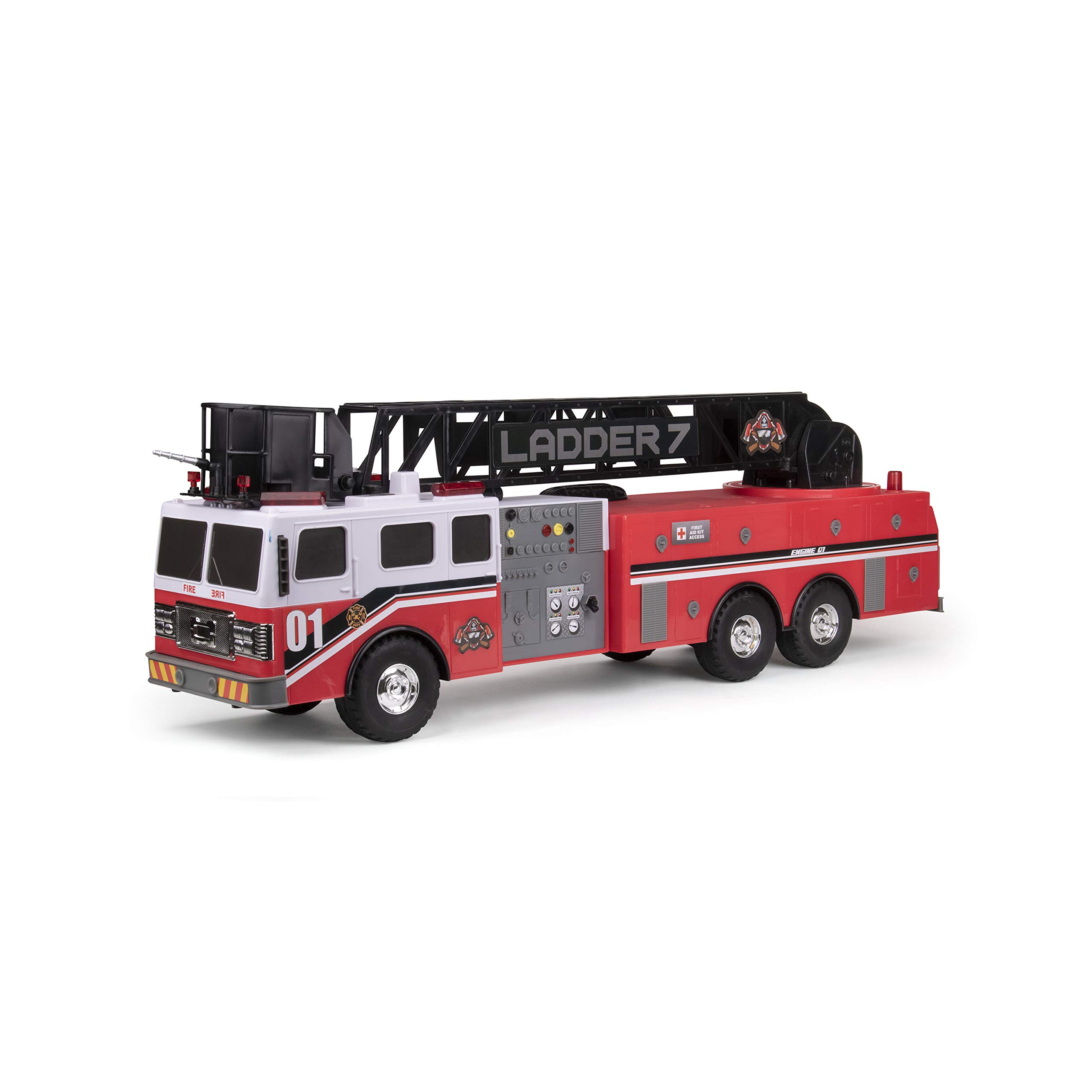 Foto 5 pulgar | Camión De Bomberos Mighty Fleet Titan De Juguete Con Luces, Sonido Y Escalera De 29 Cm - Venta Internacional.