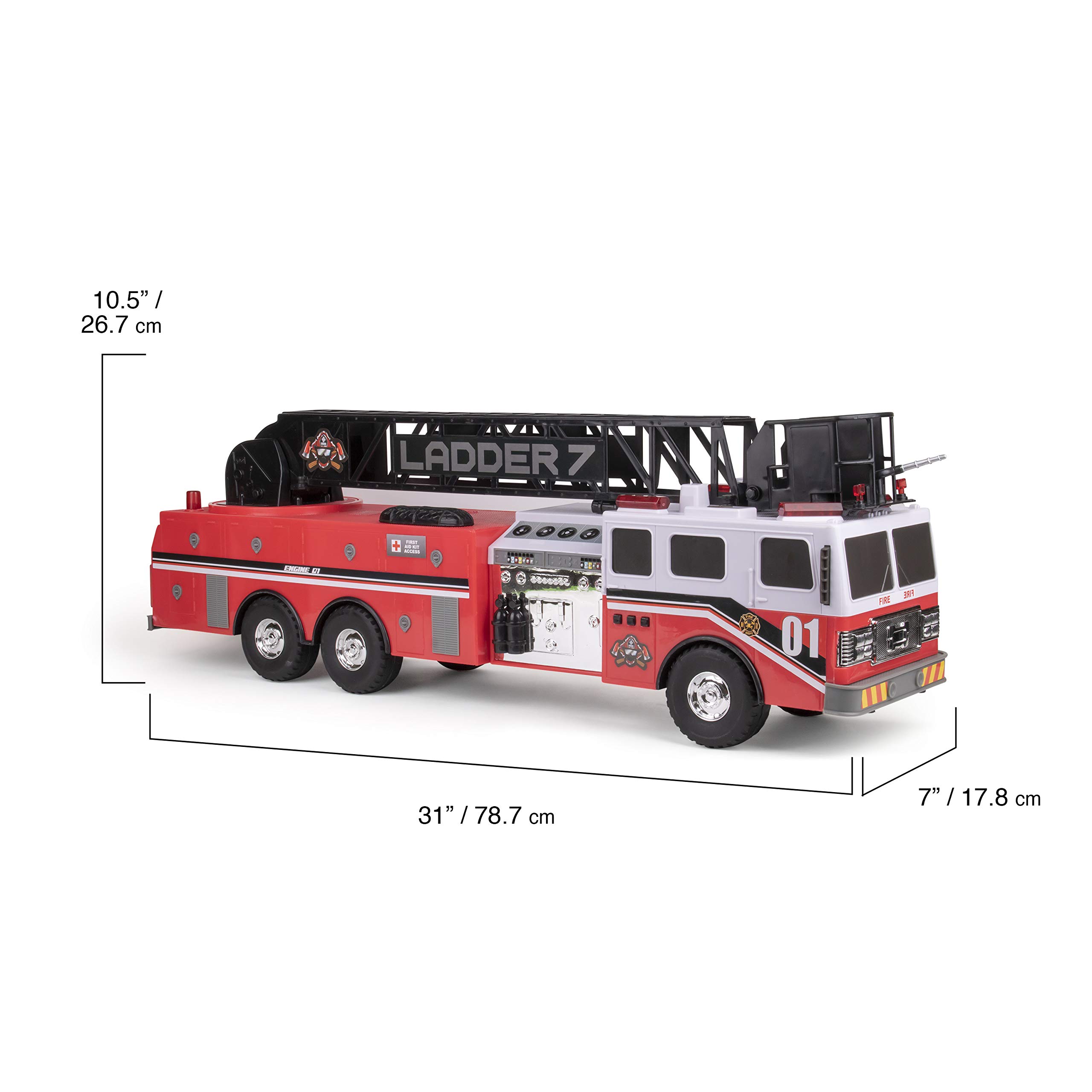 Foto 5 | Camión De Bomberos Mighty Fleet Titan De Juguete Con Luces, Sonido Y Escalera De 29 Cm - Venta Internacional.