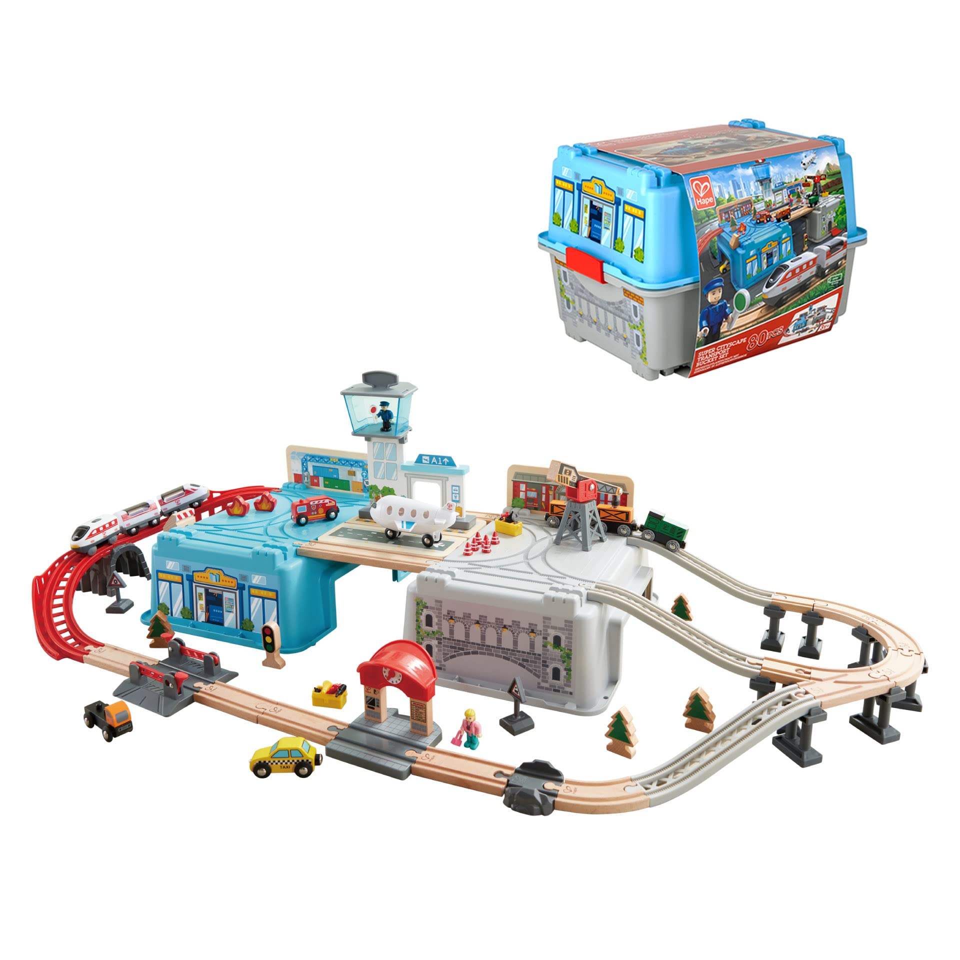 Set De Tren De Juguete De Madera Hape Super Cityscape Con City Scenes 3+ - Venta Internacional.