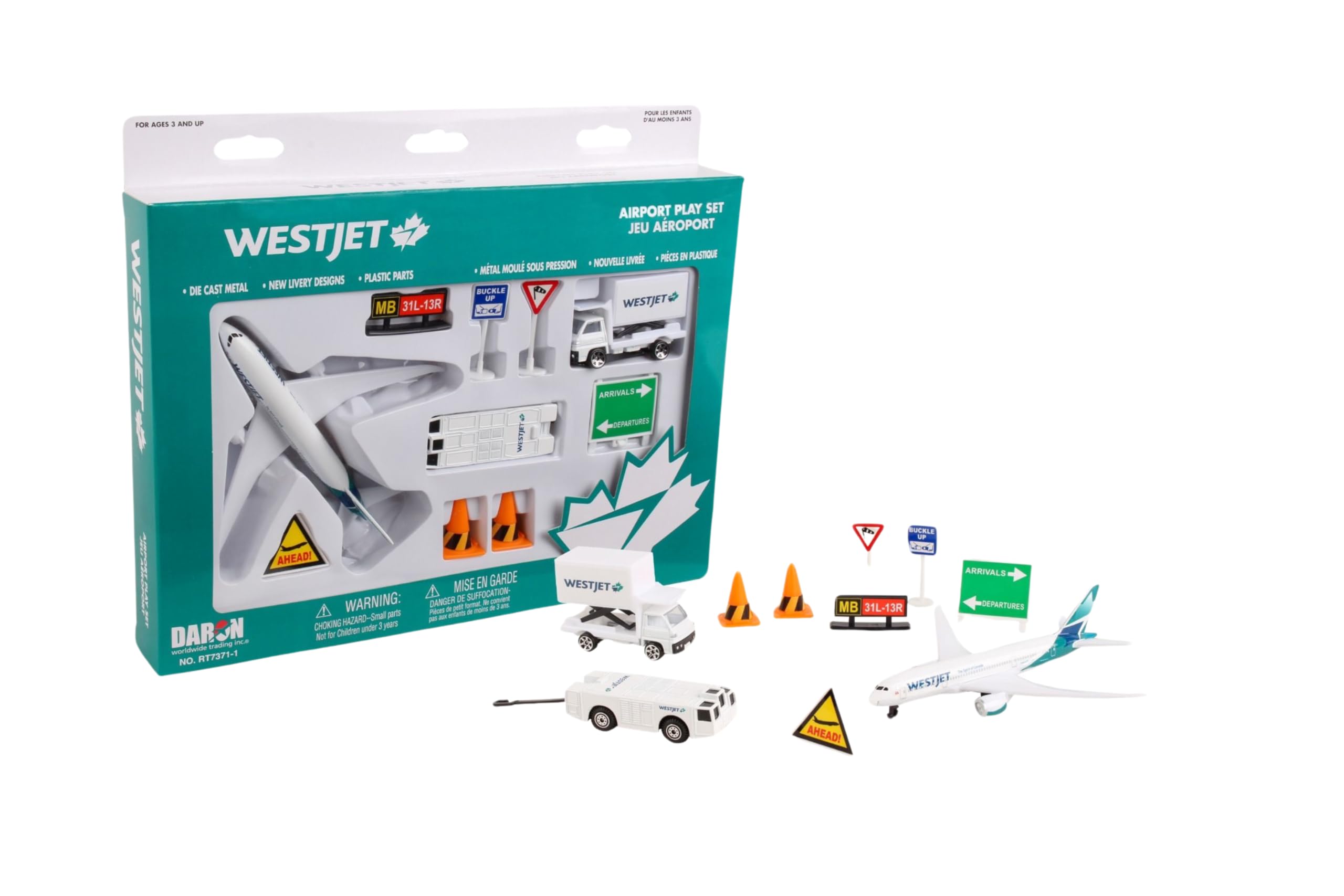 Set De Juego De Aeropuerto Daron Westjet Airlines Con Avión Fundido A Presión - Venta Internacional.
