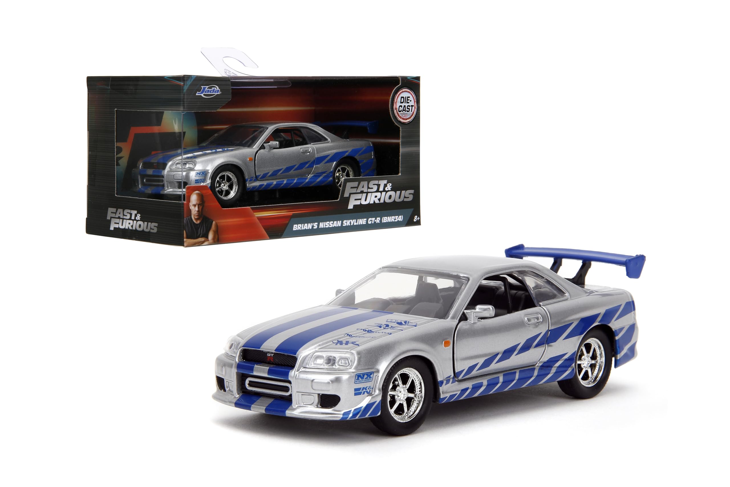 Coche Fundido A Presión Jada Toys Fast & Furious 1:32 Brian's Nissan Skyline Gt-r R34 Plateado/azul - Venta Internaci