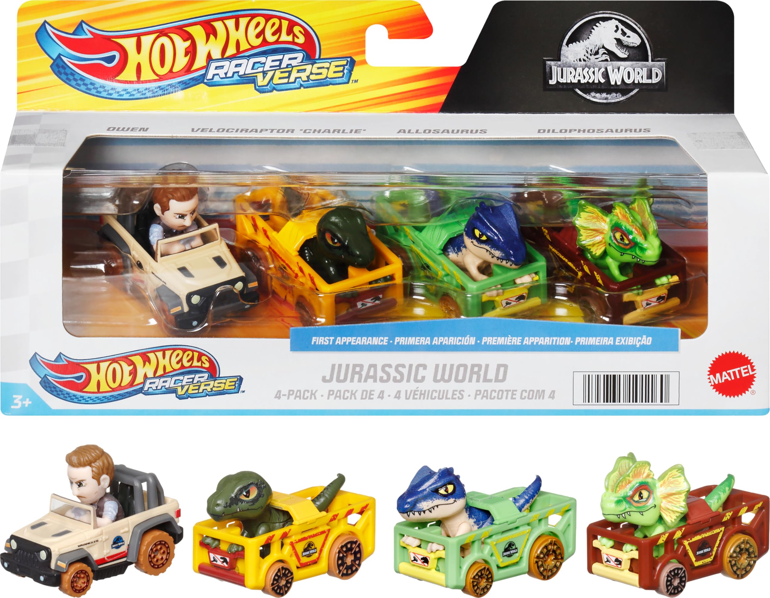 Foto 2 pulgar | Toy Cars Hot Wheels Racerverse, Paquete De 4 Unidades, Jurassic World - Venta Internacional.